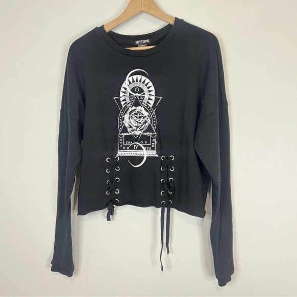 Hot Topic Black Floral Moon Lace Up Sweater Medium - Picture 2 of 5